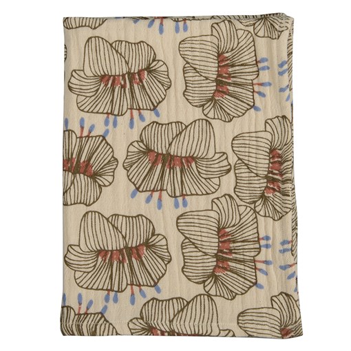 Полотенце кухонное из хлопкового муслина молочного цвета с принтом Цветы из коллекции prairie, 50х70 - фото 322539