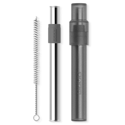 Соломинка из нержавеющей стали jumbo в футляре, серая - фото 324103