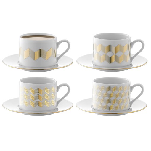 Набор чашек с блюдцами signature, chevron, 4 шт, 250 мл, золото - фото 325318