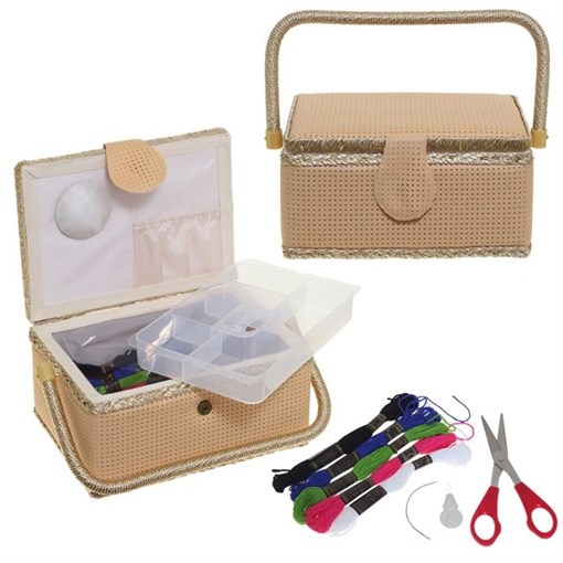 Шкатулка для рукоделия (с подносом и набором для шитья), L24 W17,5 H15см - фото 329231