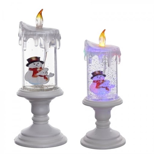 Фигурка декоративная с подсветкой и генератором вьюги "Свеча", L10 W10 H26 см, (3хAAA, не прилаг.) - фото 329509