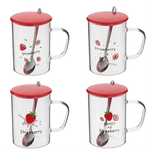 Кружка с крышкой и ложкой, 450 мл, L12 W8,5 H12 см, 4в. - фото 340479