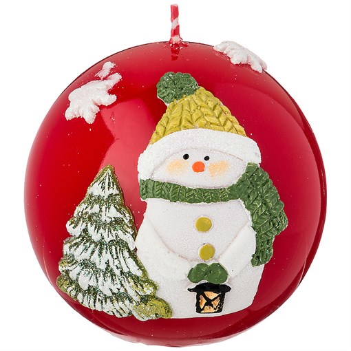 Свеча декоративная шар "Счастливый снеговик" D=8 см H=8 см - фото 347785