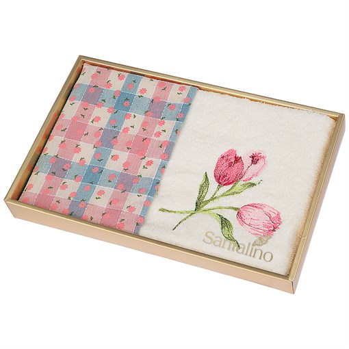 Набор полотенец из 2-х шт "Тюльпан",50х30 см , махра шамп+рогожка  роз. 100% хлопок - фото 350575