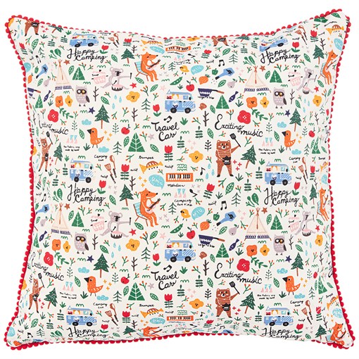 Подушка "Наив",40х40 см , 100% хлопок белый\красный - фото 351864