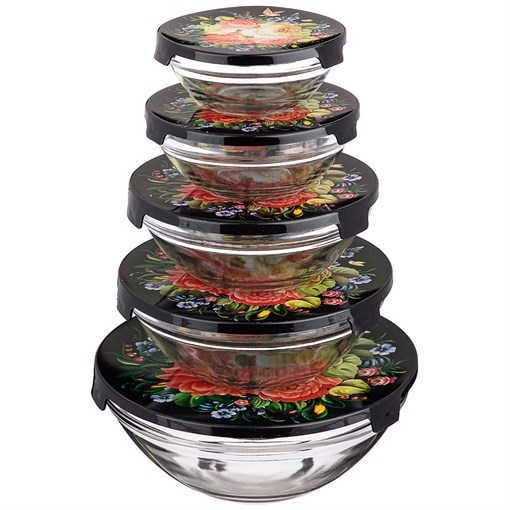 Набор миски с крышкой agness "Роскошный сад", 10 предметов, 150/250/450/630/1150 мл - фото 352363