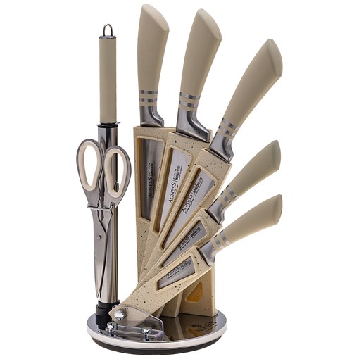 Набор ножей agness с ножницами и мусатом на пластиковой подставке, 8 предметов - фото 352545