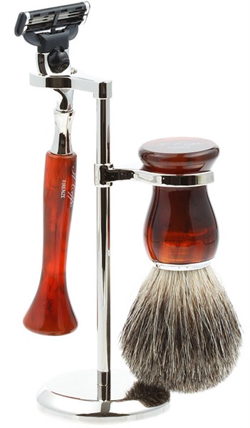 Бритвенный набор IL Ceppo: станок, помазок, подставка, коричневый цвет - фото 353782