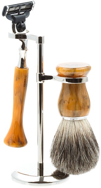 Бритвенный набор IL Ceppo: станок, помазок, подставка, желтый цвет, имитация мрамора - фото 353808