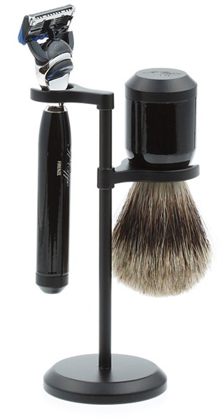 Бритвенный набор IL Ceppo: станок, помазок, подставка, черный глянцевый цвет - фото 353817