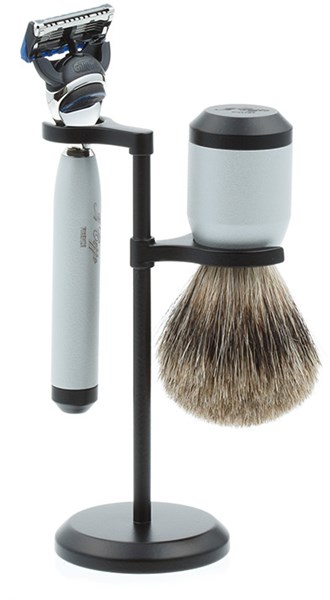Бритвенный набор IL Ceppo: станок, помазок, подставка, серебристо-черный матовый цвет - фото 353825