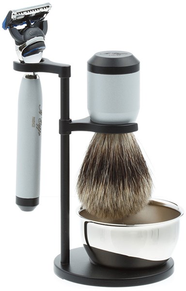 Бритвенный набор IL Ceppo: станок, помазок, чаша, подставка, серебристо-черный матовый цвет - фото 353849