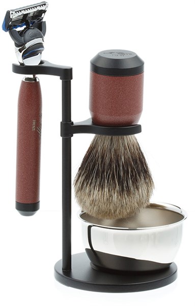 Бритвенный набор IL Ceppo: станок, помазок, чаша, подставка, красно-черный матовый цвет - фото 353857