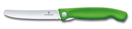 Нож для овощей VICTORINOX SwissClassic, складной, лезвие 11 см с волнистой кромкой, зелёный - фото 355321
