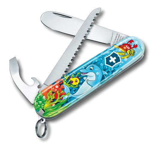 Набор для детей VICTORINOX "Дельфин": перочинный нож 84 мм, шнурок на шею, книга-раскраска, голубой - фото 355873