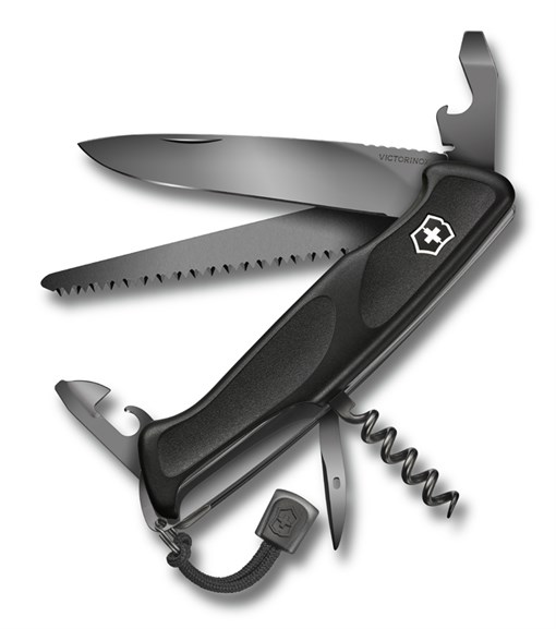 Нож перочинный VICTORINOX RangerGrip 55 Onyx Black, 130 мм, 12 функций, с фиксатором лезвия, чёрный - фото 355925