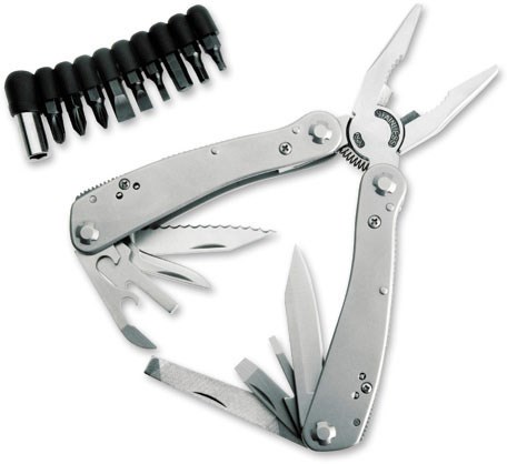 Мультитул Stinger, сталь (серебристый), 9 инструментов, нейлоновый чехол, 12 насадок, коробка картон - фото 356346