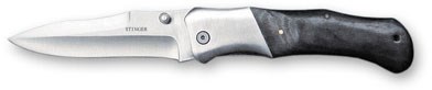 Нож складной Stinger, 100 мм (серебристый), рукоять: сталь/дерево (серебристо-черный), картон. - фото 357279