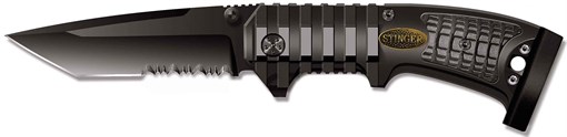 Нож складной Stinger, 90 мм (черн.), рукоять: сталь/алюмин./пласт. (черн.), с клипом, коробка картон - фото 357292