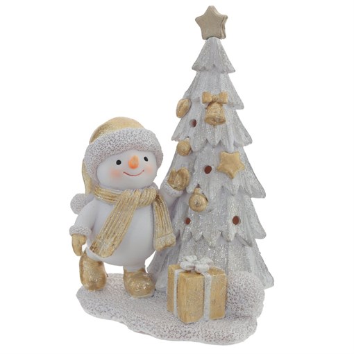Фигурка декоративная "Снеговик и ёлка" (2xLR44), L11,5 W9 H15 см - фото 377023