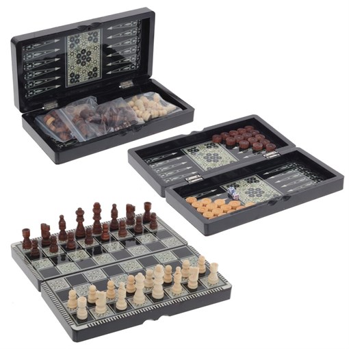 Игра настольная 3 в 1 (шахматы, шашки, нарды), L30 W15 H5 см - фото 379394