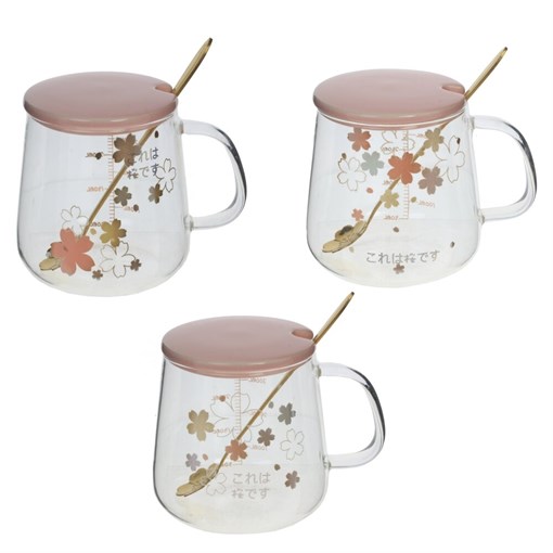 Кружка с крышкой и ложкой, 500 мл, L12 W9,5 H9 см, 3в. - фото 379808