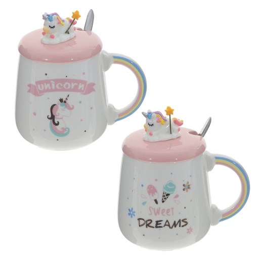 Кружка с крышкой и ложкой, 450 мл, L13 W9 H14 см, 2в. - фото 379977