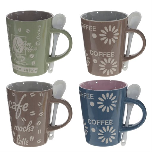 Кружка с ложкой, 400 мл, L12,5 W9 H11 см, 4в., (сорт 1,2) - фото 380457