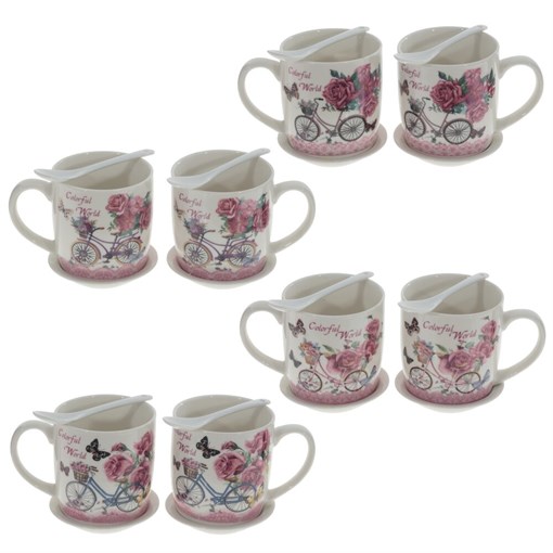 Кружка с ложкой, набор из 2-х шт, 350 мл,  L12 W8 H9 см, 4в. - фото 381009