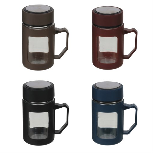 Кружка с крышкой, 500 мл, L12 W8 H14,5 см, 4в. - фото 381375