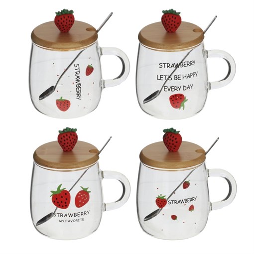 Кружка с крышкой и ложкой, 400 мл,  L12 W9 H12 см, 4в. - фото 382501