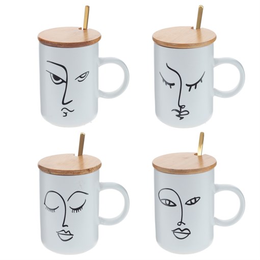 Кружка с крышкой и ложкой, 400 мл, L11 W8 H11,5 см, 4в. - фото 383485