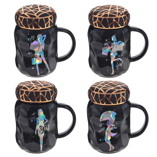 Кружка с крышкой, 550 мл, L12 W9 H13,5 см, 4в. - фото 383492