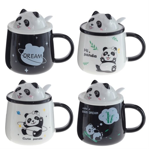 Кружка с крышкой и ложкой, 400 мл, L13 W9 H11,5 см, 4в. - фото 383513