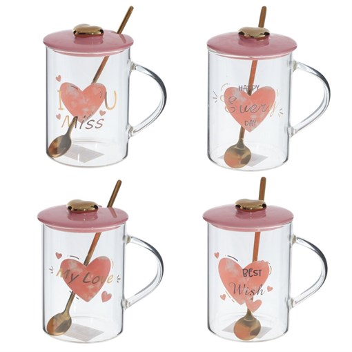 Кружка с крышкой и ложкой, 500 мл, L12 W8 H11 см, 4в. - фото 383520