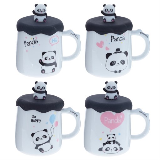 Кружка с крышкой и ложкой, 500 мл, L13 W9,5 H10 см, 4в. - фото 383551