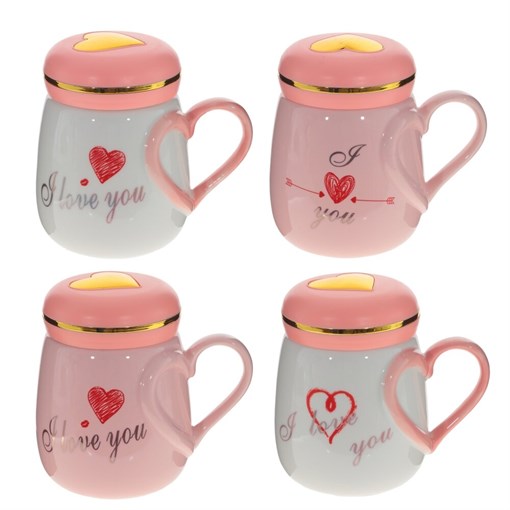 Кружка с крышкой, 500 мл, L13 W9,5 H12 см, 4в. - фото 383558