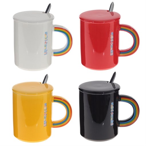 Кружка с крышкой, 350 мл, L12 W8 H10 см, 4в. - фото 383565