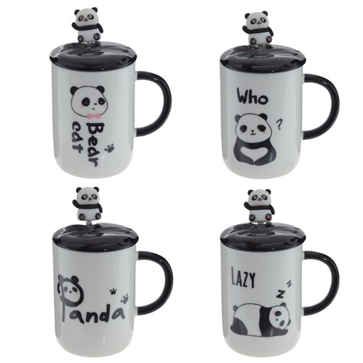 Кружка с крышкой и ложкой, 400 мл, L12 W8 H11,5 см, 4в. - фото 383572