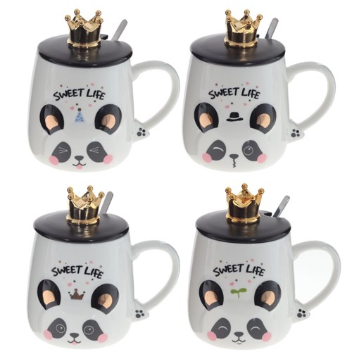 Кружка с крышкой и ложкой, 500 мл, L14 W9,5 H9,5 см, 4в. - фото 383593