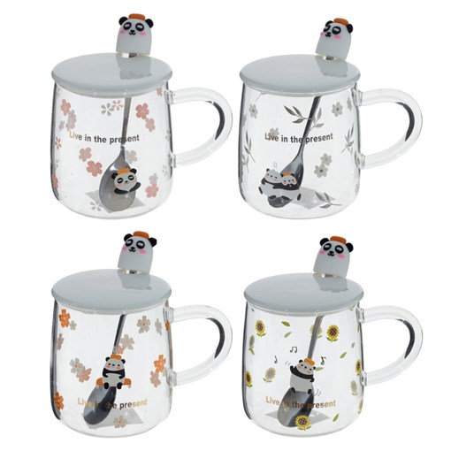 Кружка с крышкой и ложкой, 500 мл, L13 W9 H10 см, 4в. - фото 383600