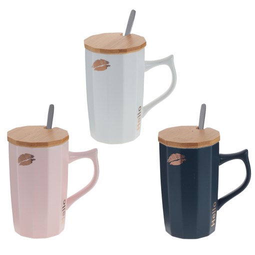 Кружка с крышкой и ложкой, 450 мл, L12 W8 H13 см, 3в. - фото 383617