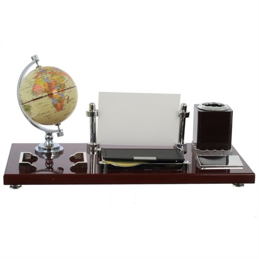 Настольный набор (глобус, карандашница, фоторамка, визитница, подставка д/скрепок), L42 W20 H21 см - фото 384408