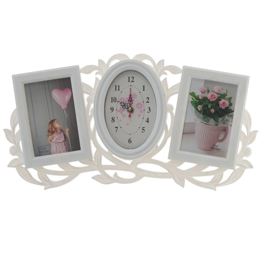 Фоторамка для 2-х фото с часами, L48 W2,5 H25 см - фото 386070