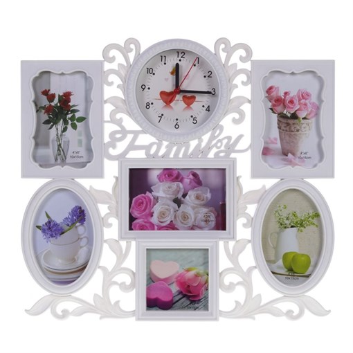 Фоторамка для 6 фото с часами, L45 W2 H41 см - фото 386487