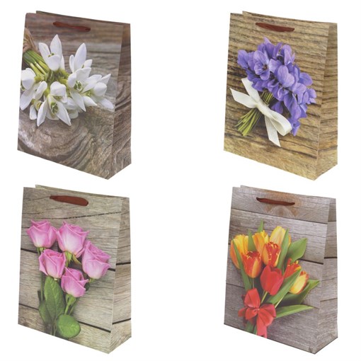 Пакет подарочный (бумага, плотность 210г/м2, блок 12шт), L26 W10 H32 см, 4в. - фото 386533