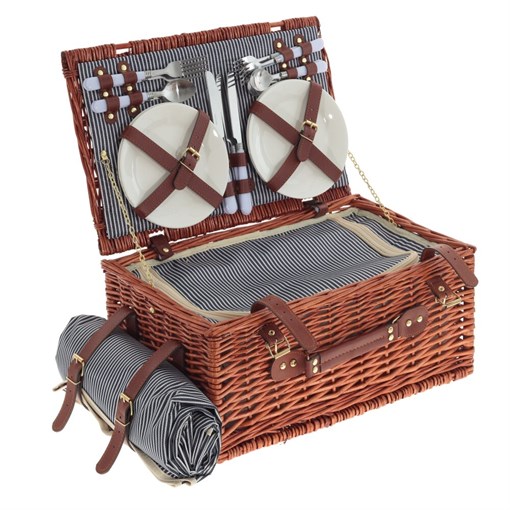 Корзина для пикника на 4 персоны с пледом и холодильным отделением, L51 W30 H20 см - фото 387763