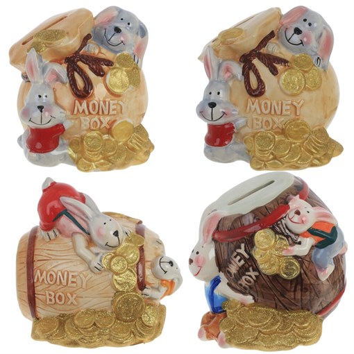 Копилка "Заяц", L12 W11 H12 см, 4в. - фото 388492