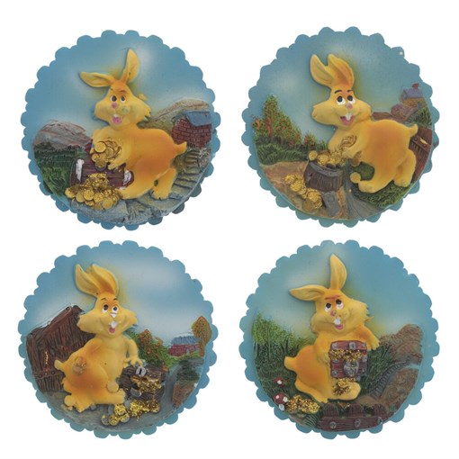 Магнит "Заяц", D7.1 см, L7 W1 H7 см, 4в. - фото 388595