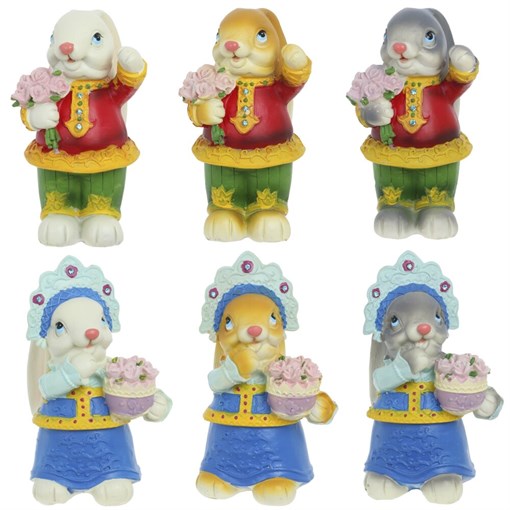 Фигурка декоративная "Заяц", L6,5 W6,5 H11 см, 6в. - фото 388751